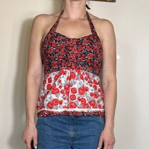 Vintage Halter Top Gorgeous Pattern Size Small with Tie in Back
